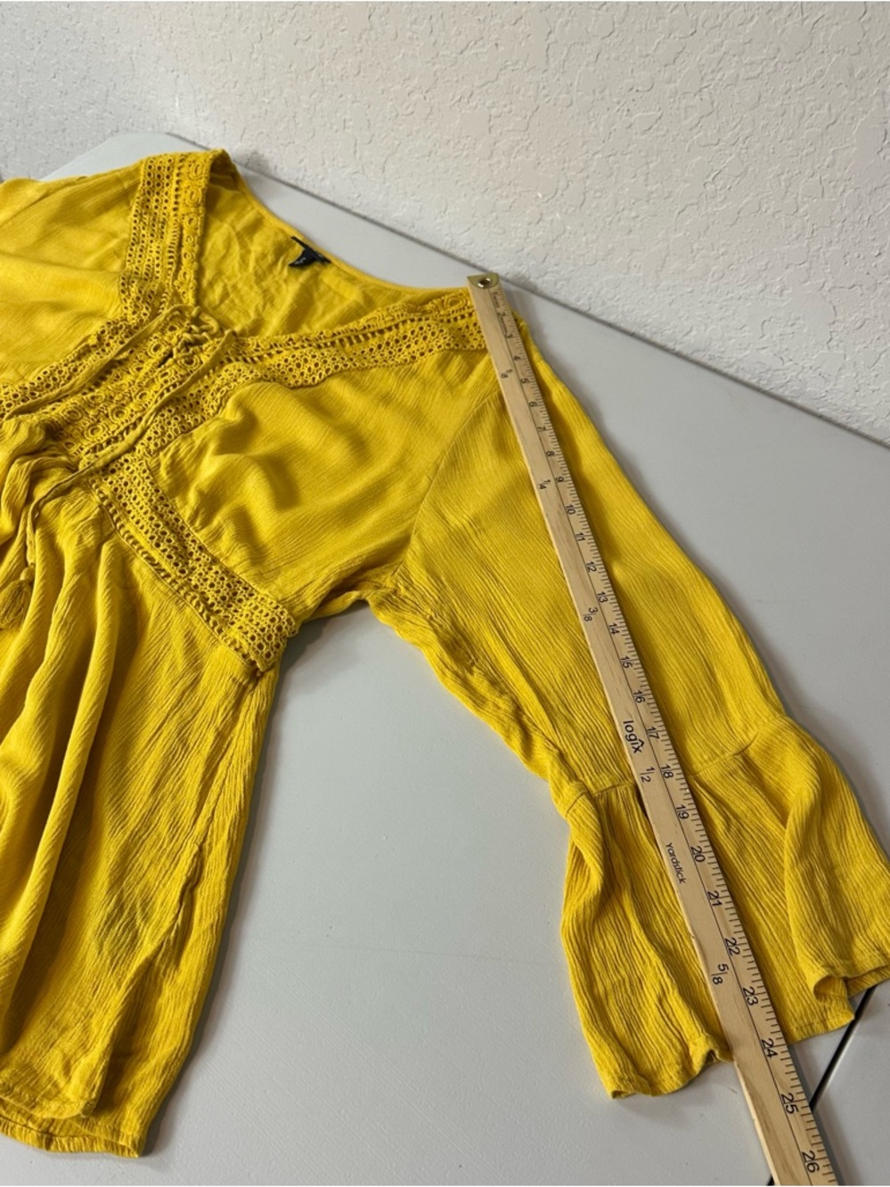 Torrid Lace Up Classic Babydoll Yellow Crinkle Gauze Boho Crochet Blouse Size 2X - Picture 9 of 10